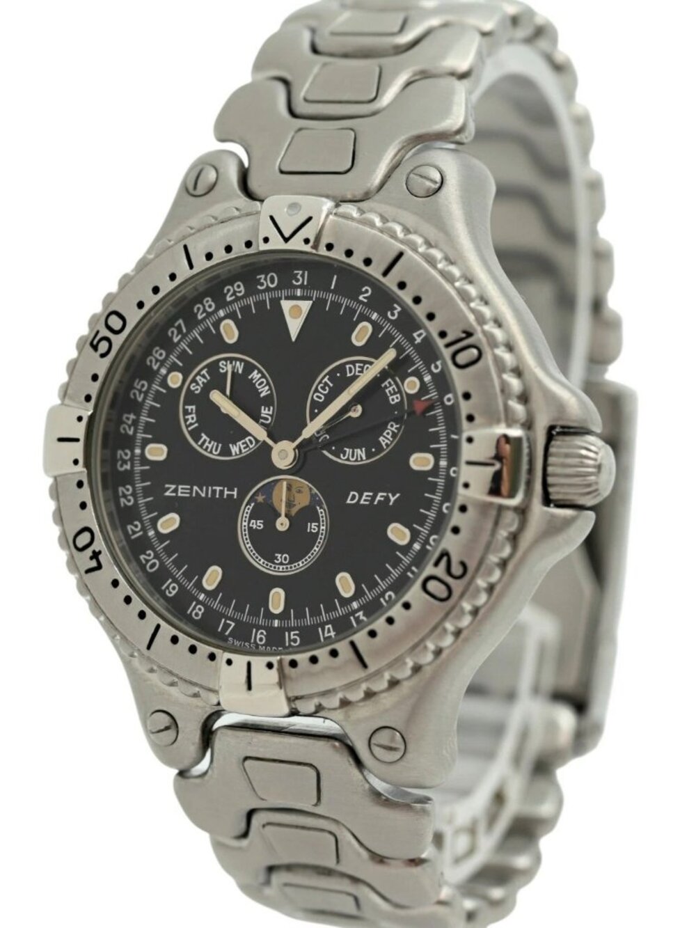 Zenith 39mm Men's Defy Triple Calendar Black Moon Phase Watch! Ref: 02.2000.393!